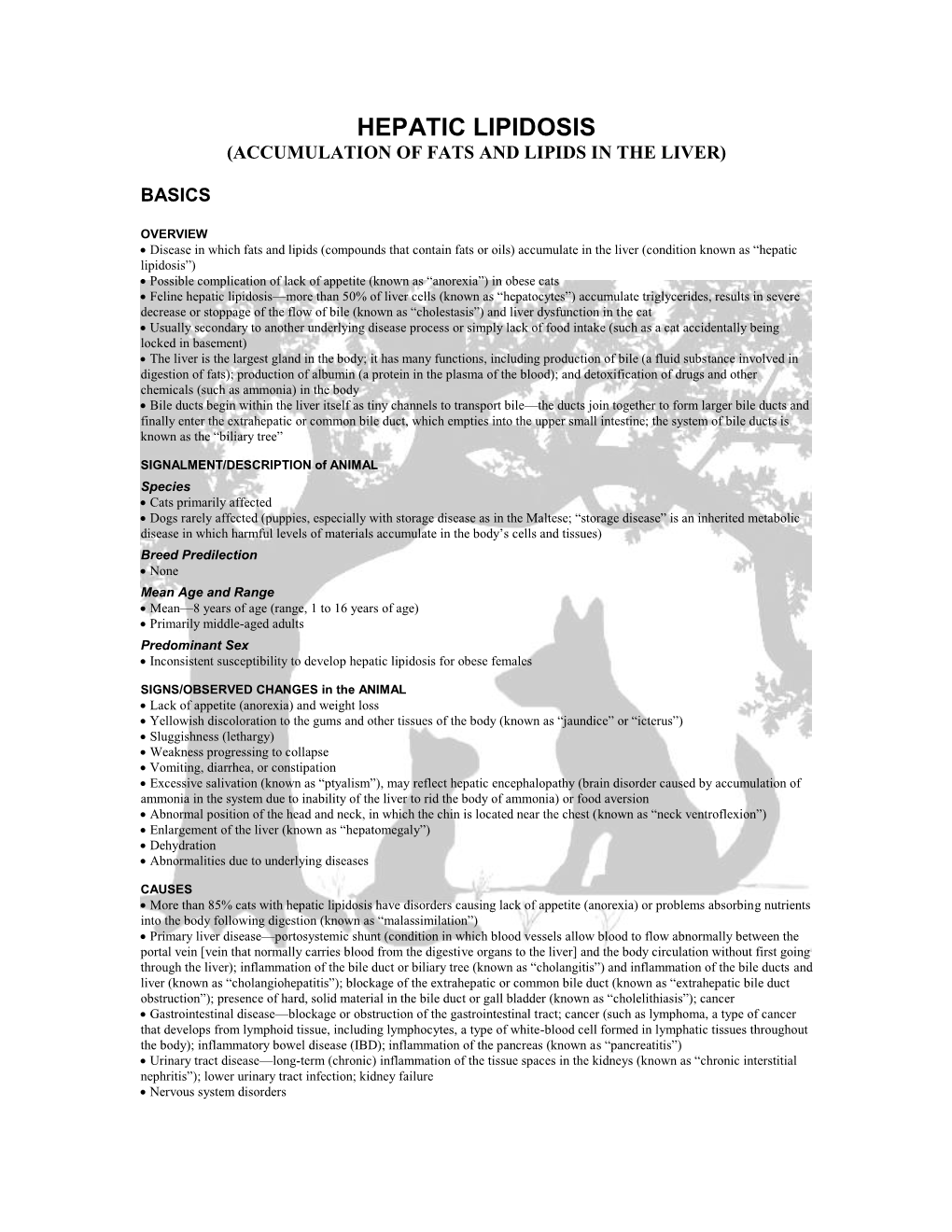 Hepatic Lipidosis (Accumulation of Fats and Lipids in the Liver)