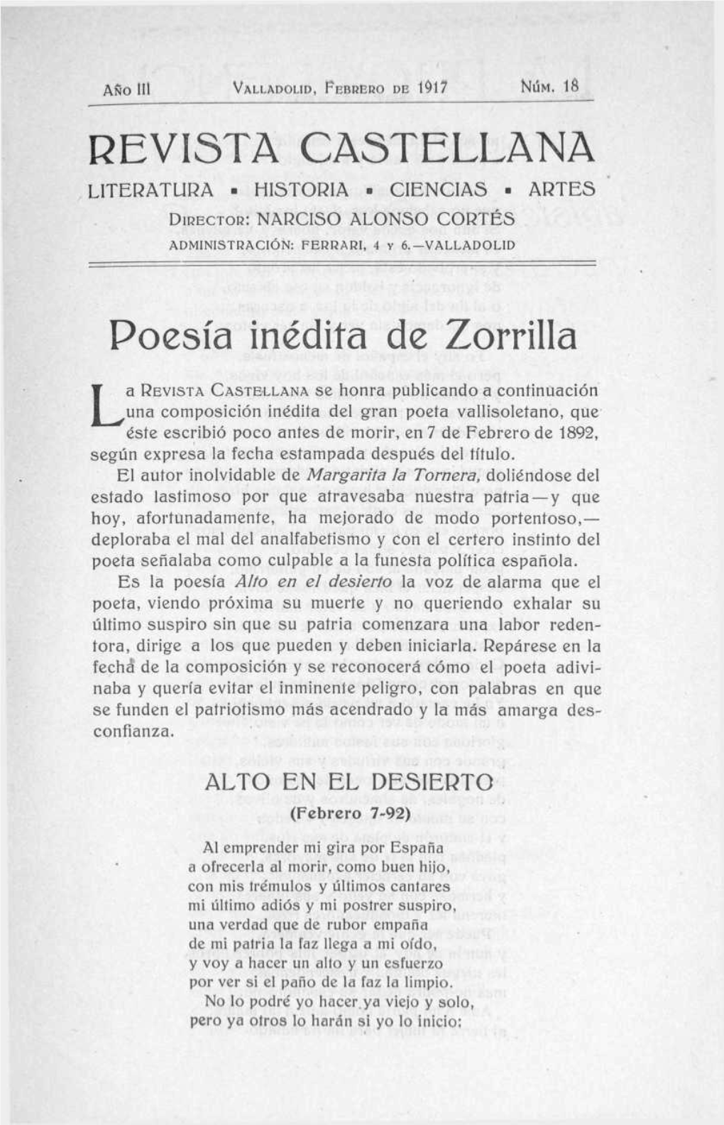 REVISTA CASTELLANA Poesía Inédita De Zorrilla