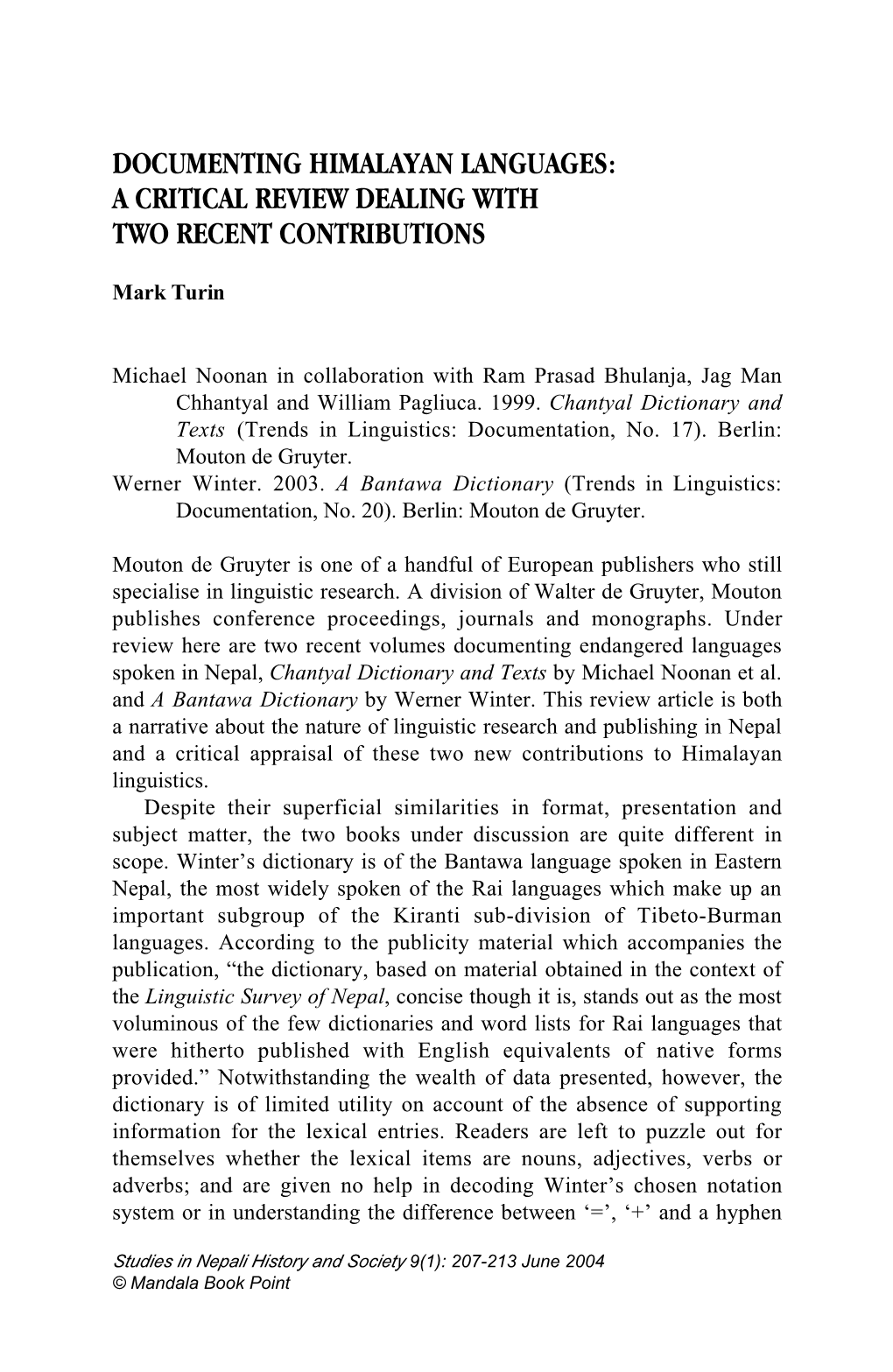 Documenting Himalayan Languages: a Critical Review Dealing with Two Recent Contributions