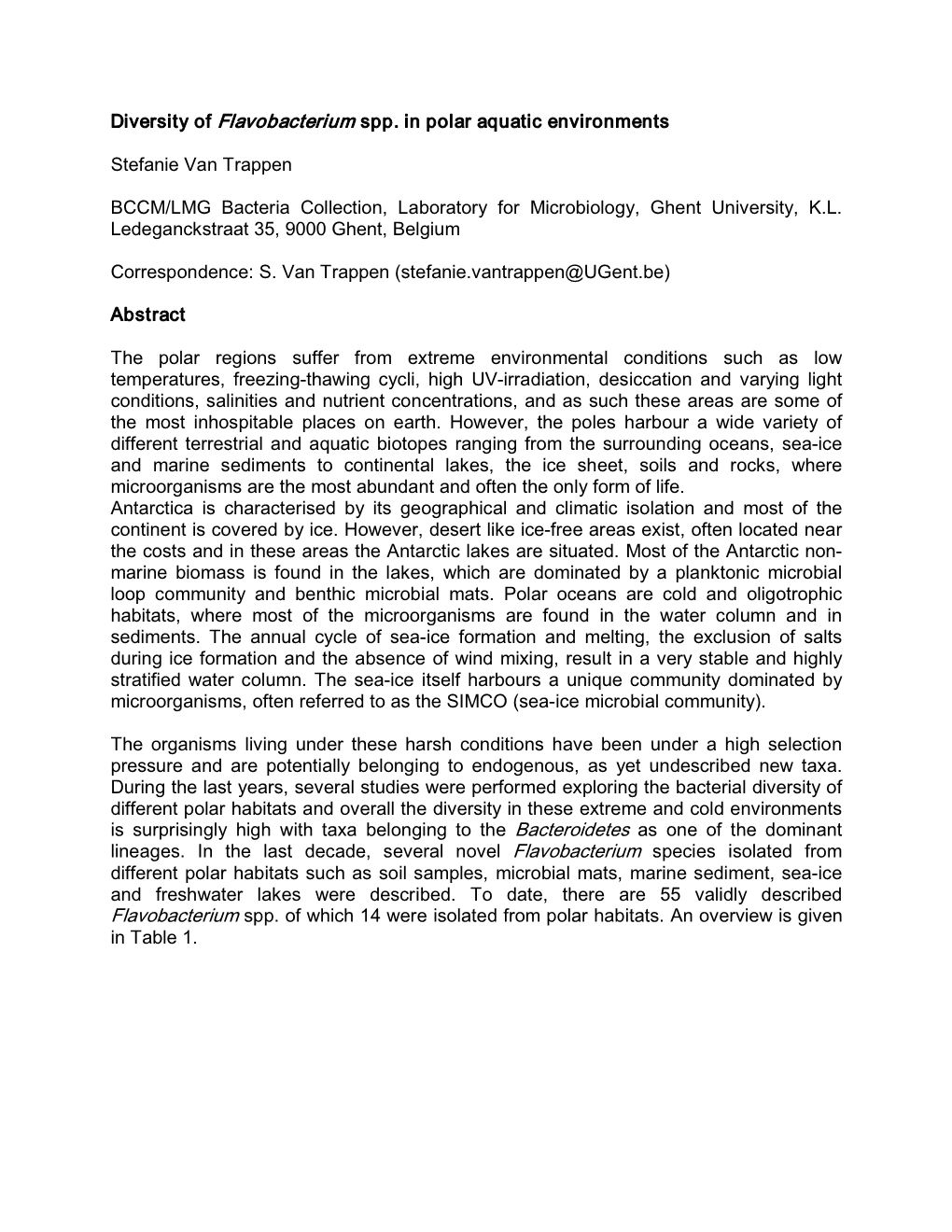 Diversity of Flavobacterium Spp