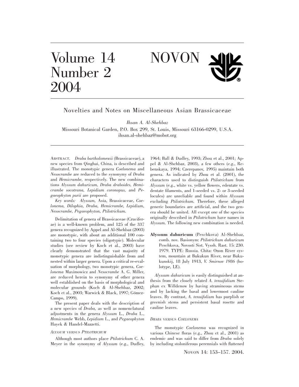 Volume 14 Number 2 2004 NOVON