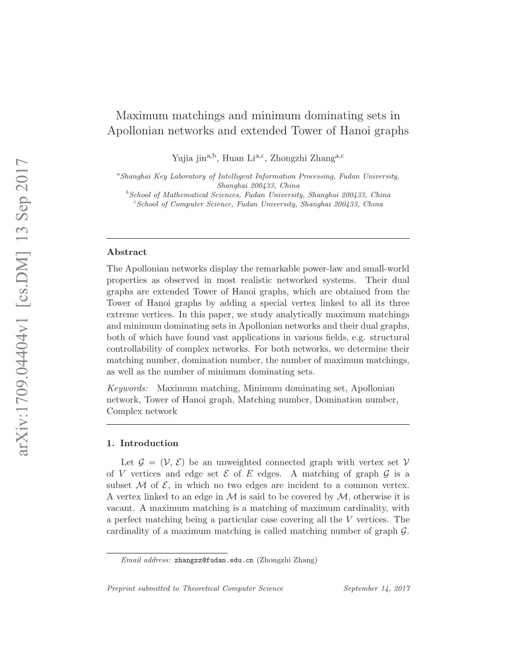 Maximum Matchings and Minimum Dominating Sets in Apollonian