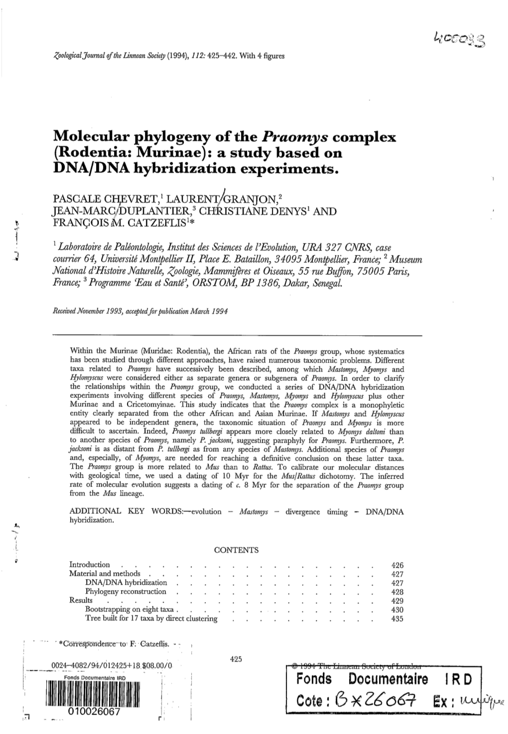 Molecular Phylogeny of the Praomys Complex (Rodentia: Murinae): a Study Based on DNA/DNA Hybridization Experiments