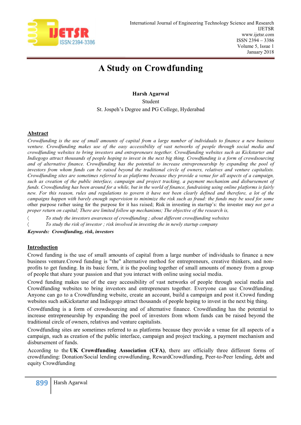 A Study on Crowdfunding