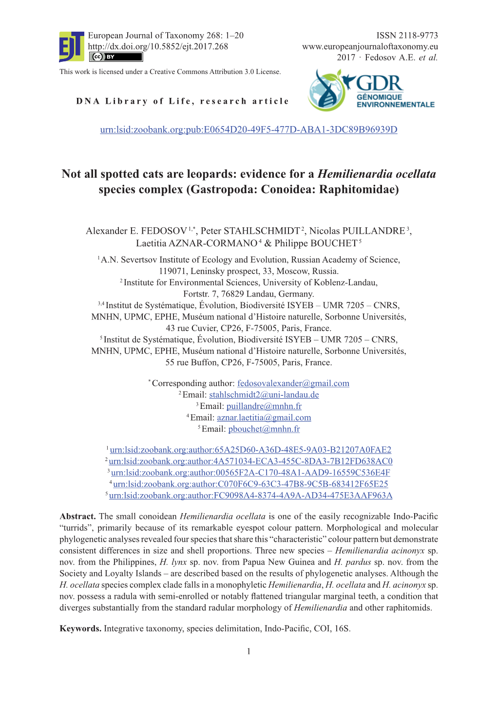 Evidence for a Hemilienardia Ocellata Species Complex (Gastropoda: Conoidea: Raphitomidae)