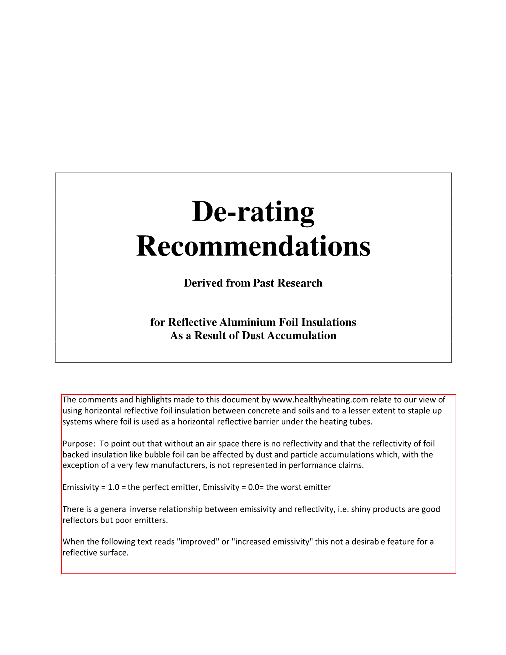 De-Rating Recommendations for Reflective