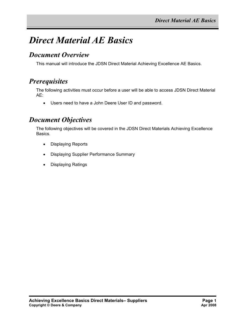 Direct Material AE Basics