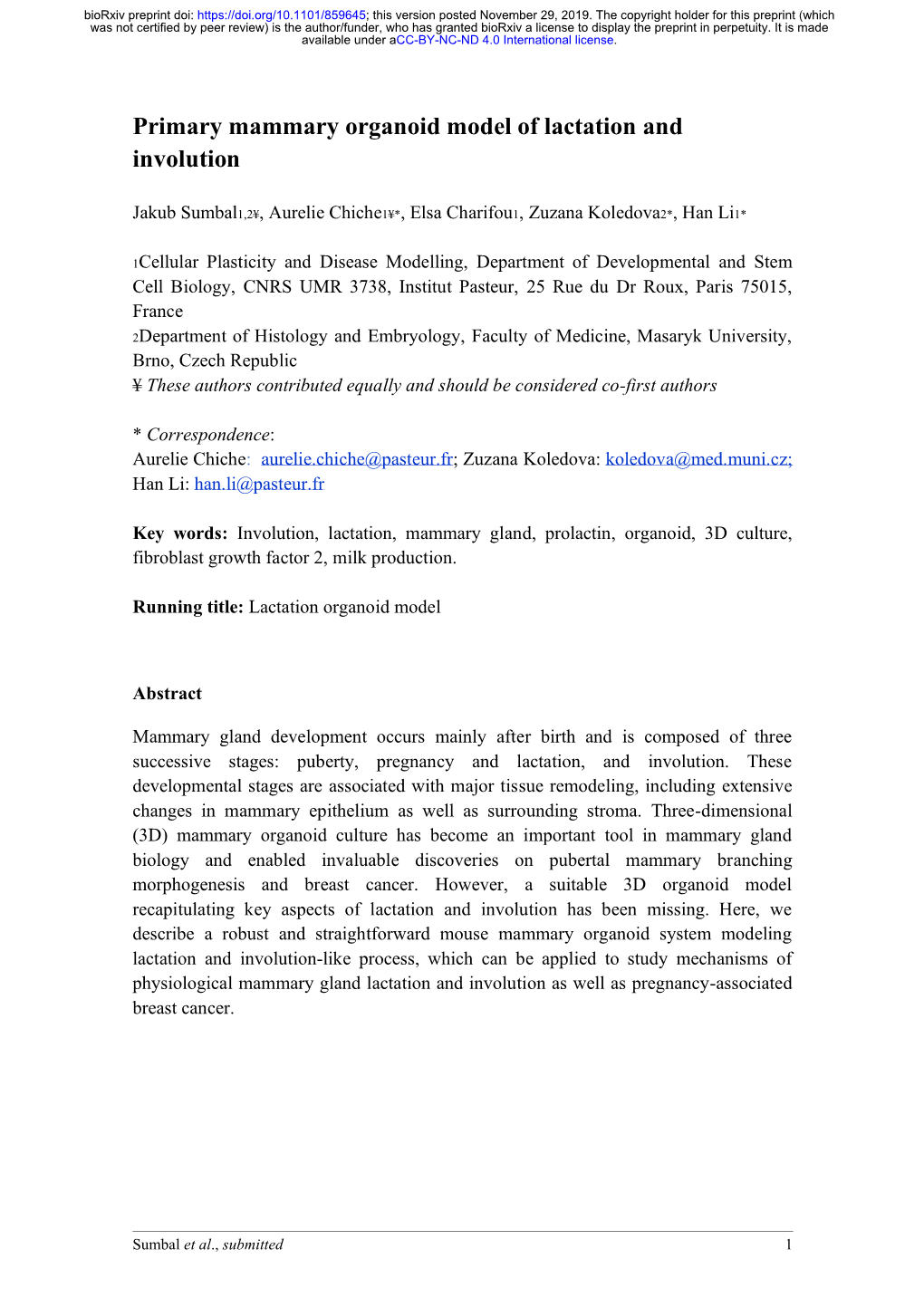 Primary Mammary Organoid Model of Lactation and Involution