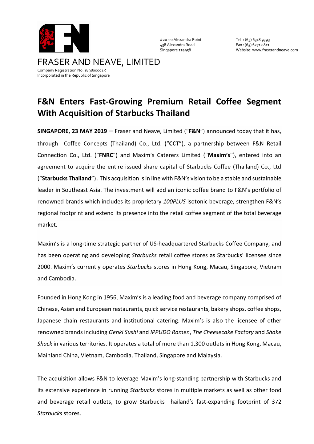F&N Enters Fast-Growing Premium Retail Coffee Segment