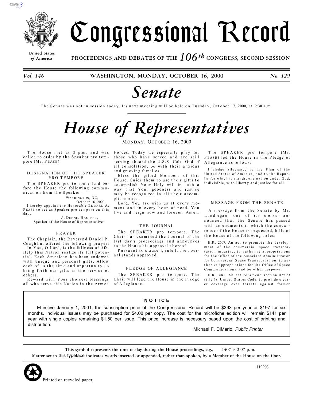 Congressional Record United States of America PROCEEDINGS and DEBATES of the 106Th CONGRESS, SECOND SESSION