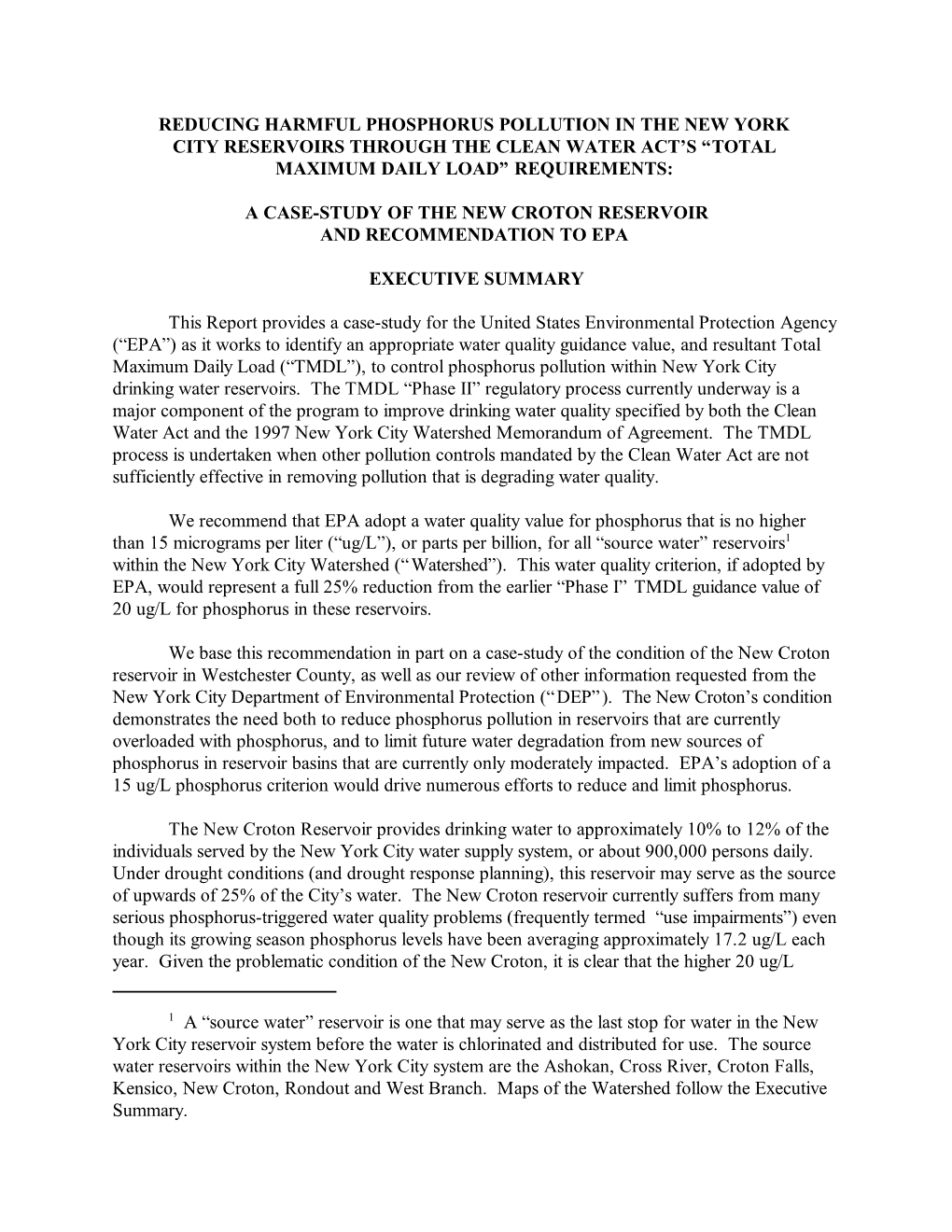 Reducing Harmful Phosphorus Pollution in the New York City Reservoirs Through the Clean Water Act's