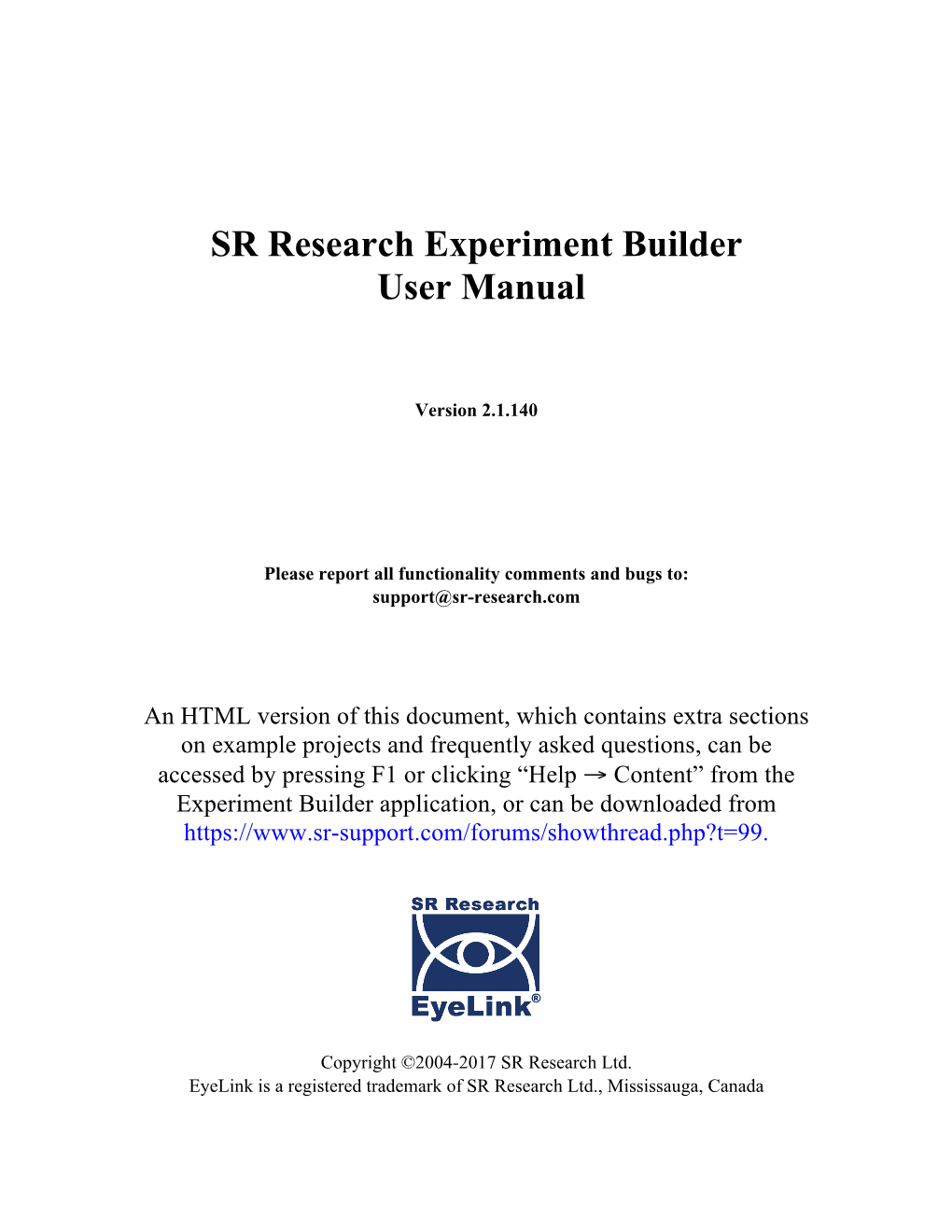 SR Research Experiment Builder User Manual
