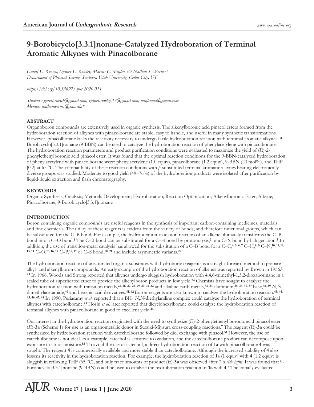 Nonane-Catalyzed Hydroboration of Terminal Aromatic Alkynes with Pinacolborane