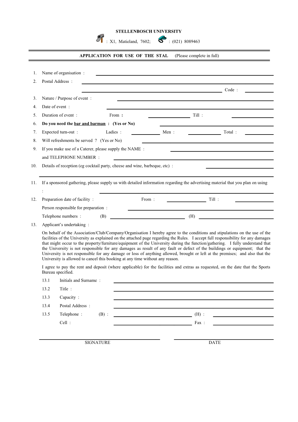 Application Form - Die Stal