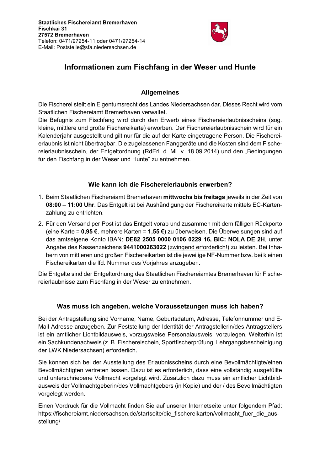 Informationen Zum Fischfang in Der Weser Und Hunte