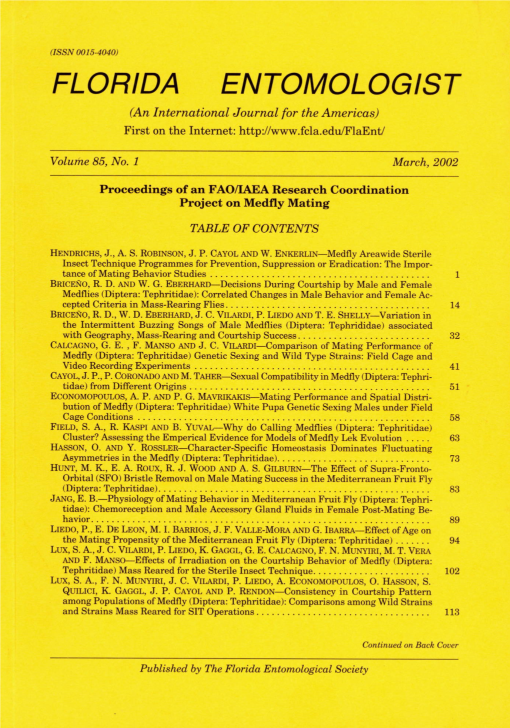Hendrichs Et Al.: Medfly Mating Behavior Studies 1