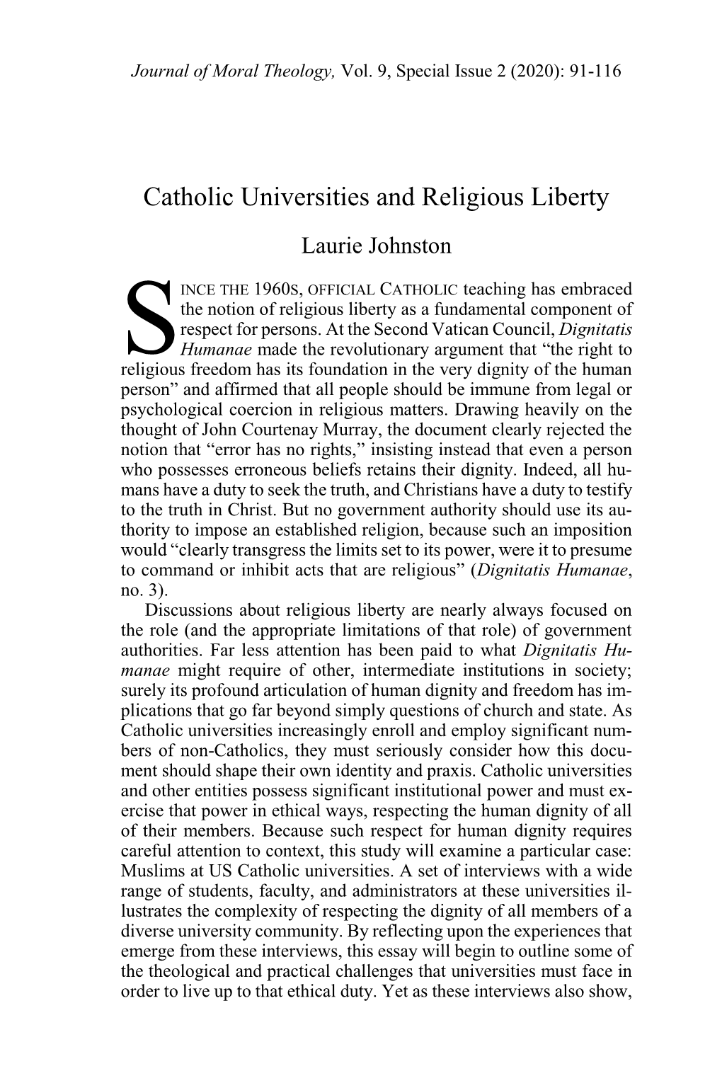 Catholic Universities and Religious Liberty