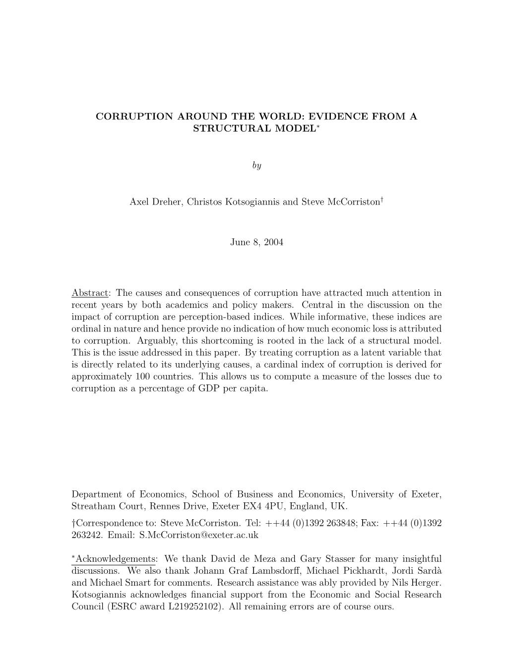 Corruption Around the World: Evidence from a Structural Model∗