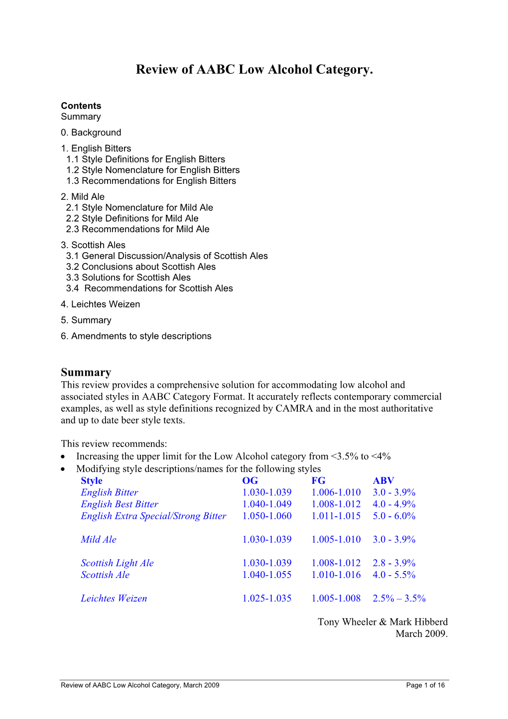 Review of AABC Low Alcohol Category