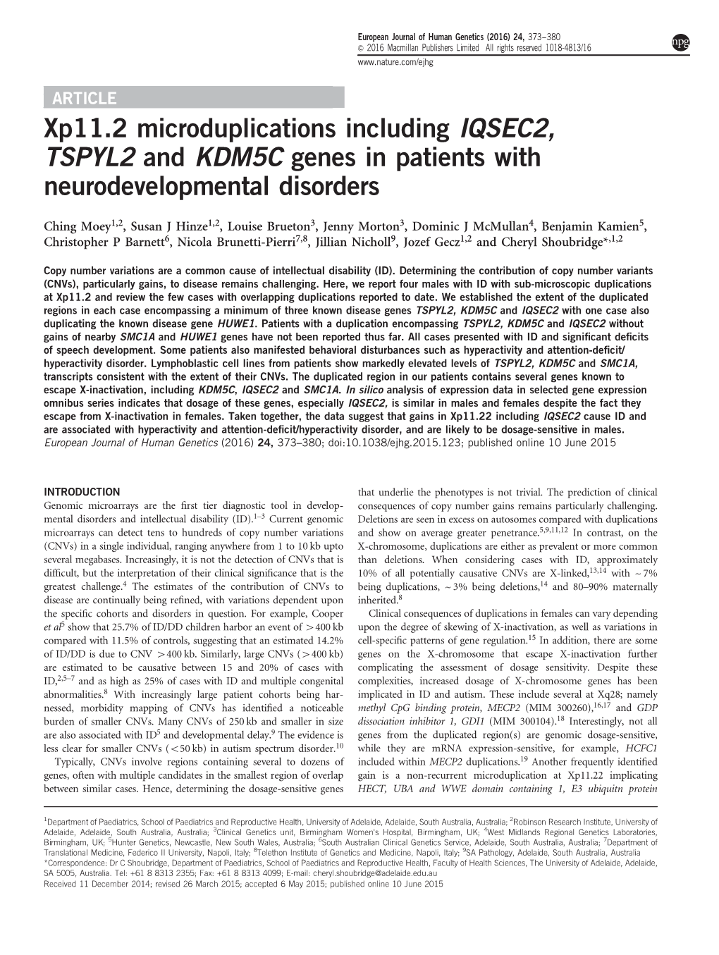 Xp11.2 Microduplications Including IQSEC2, TSPYL2 and KDM5C Genes in Patients with Neurodevelopmental Disorders