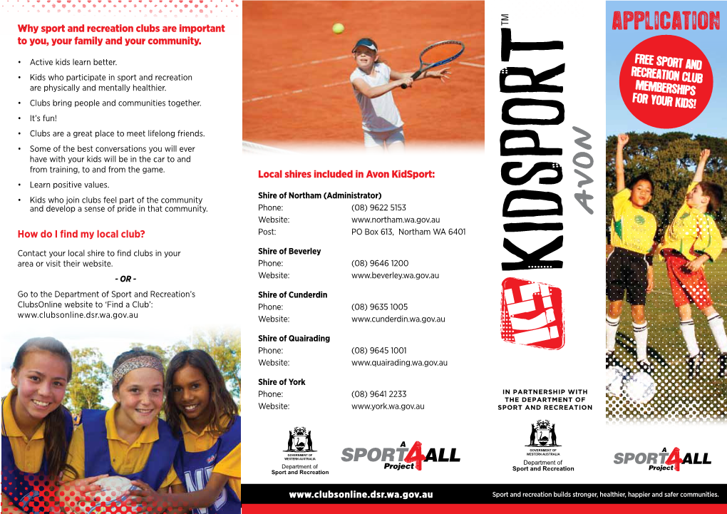 Local Shires Included in Avon Kidsport: How Do I Find My Local Club? Why Sport and Recreation Clubs Are Important to You, Your