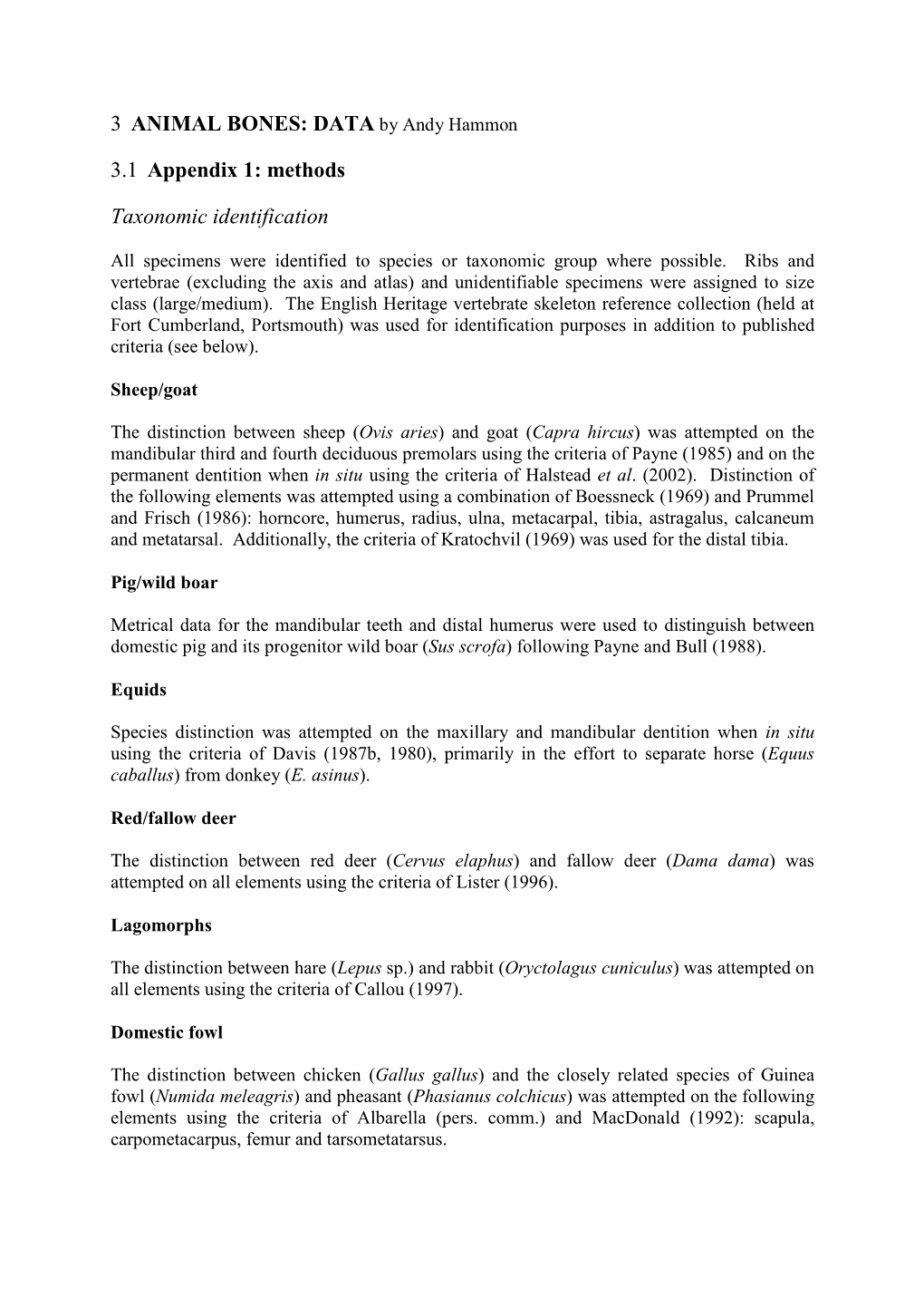 3 ANIMAL BONES: DATA by Andy Hammon 3.1 Appendix 1