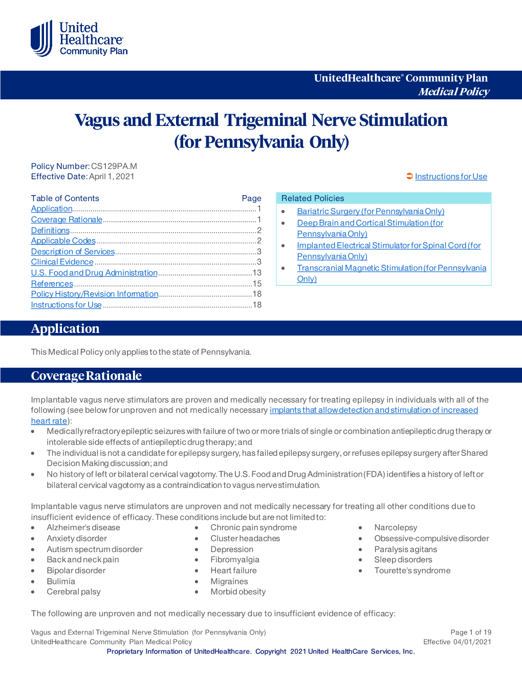 Vagus and External Trigeminal Nerve Stimulation (For Pennsylvania Only)