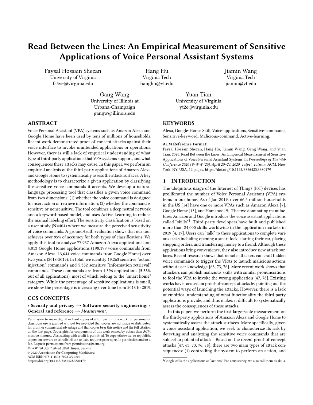 An Empirical Measurement of Sensitive Applications of Voice Personal Assistant Systems