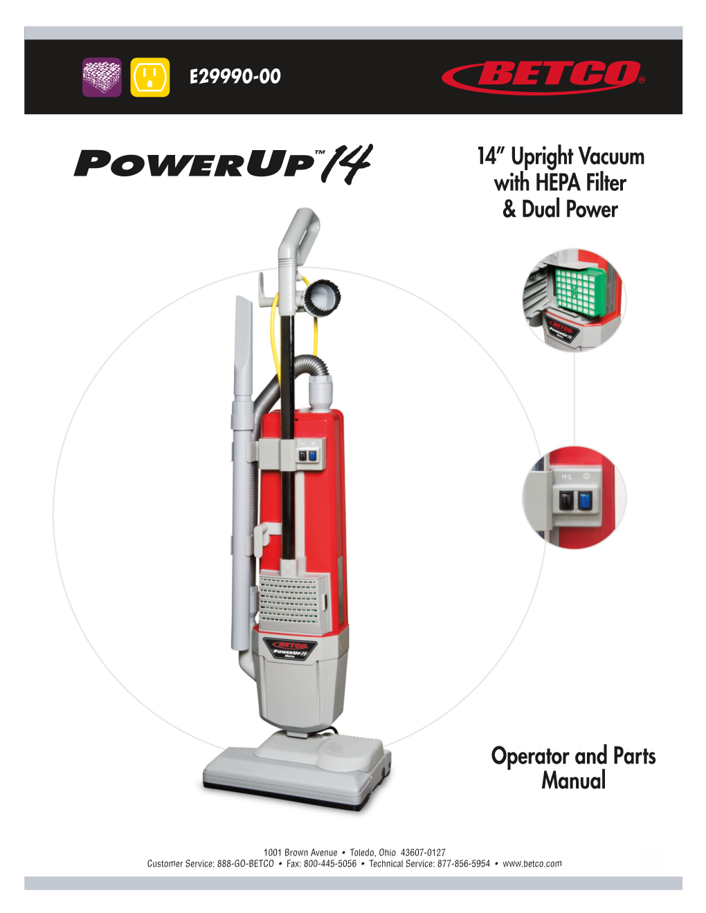 14” Upright Vacuum with HEPA Filter & Dual Power Operator and Parts