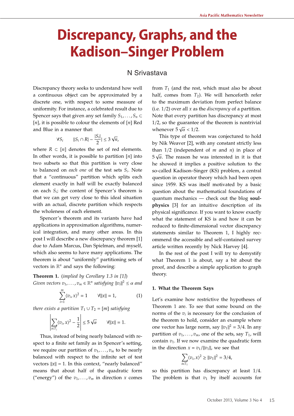 Discrepancy, Graphs, and the Kadison