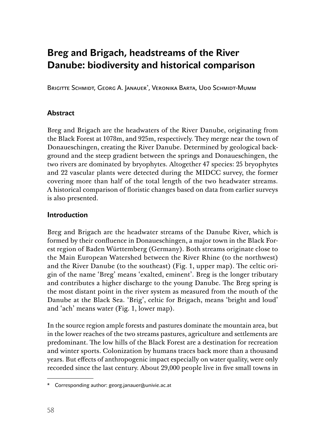 Breg and Brigach, Headstreams of the River Danube: Biodiversity and Historical Comparison