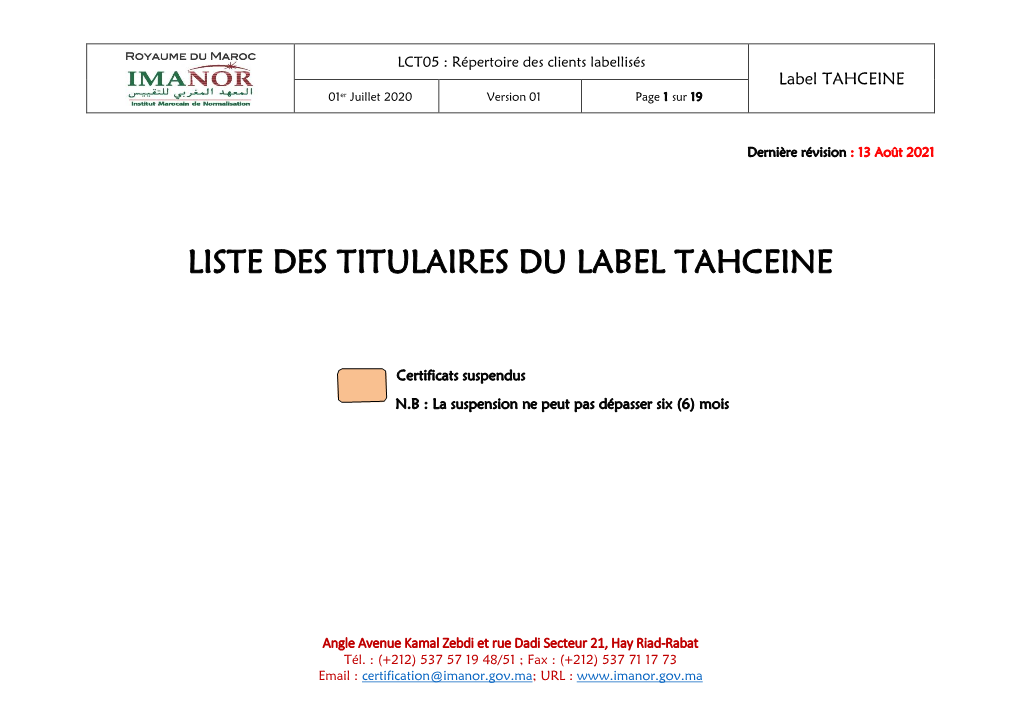 Liste Des Certifies Tahceine-13.08.2021