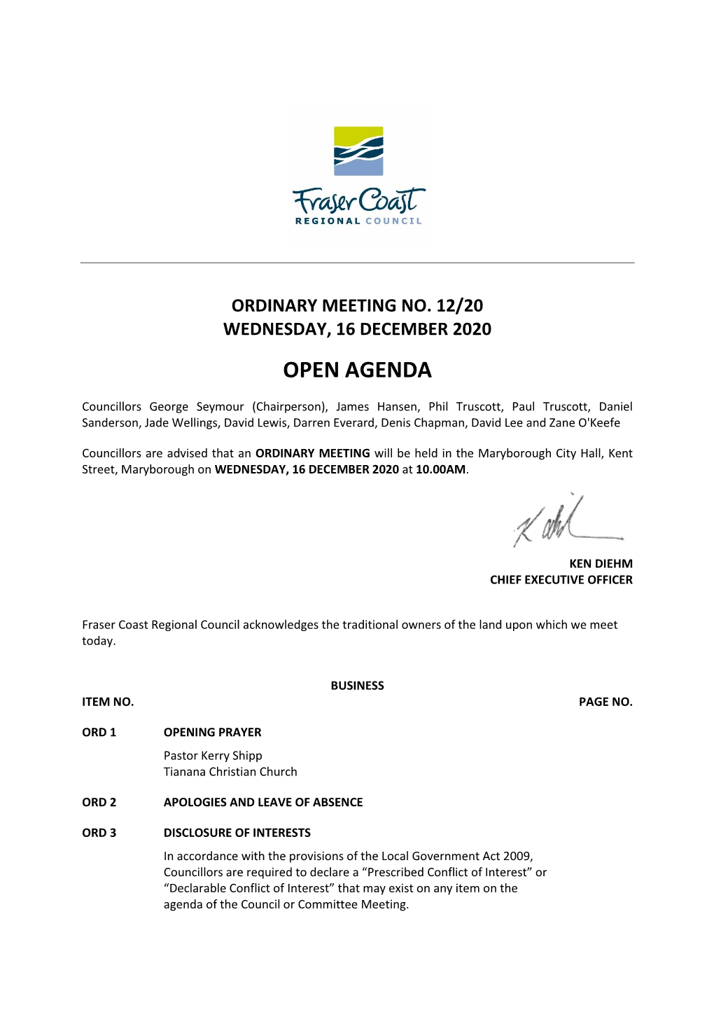 Agenda of Ordinary Meeting