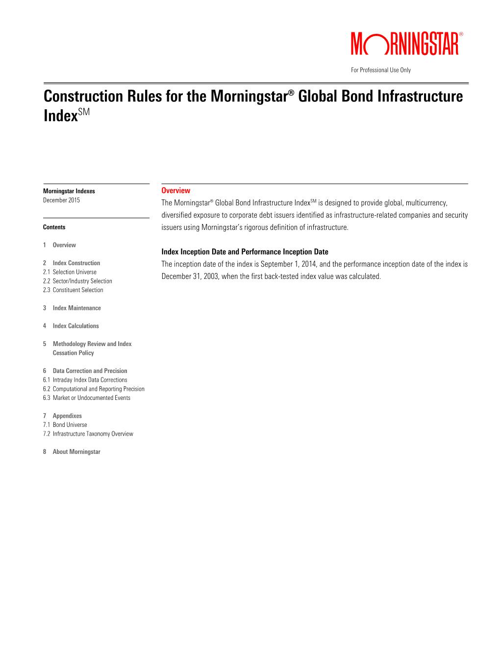 Construction Rules for the Morningstar® Global Bond Infrastructure Indexsm