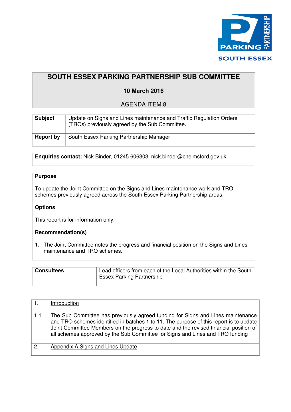 South Essex Parking Partnership Sub Committee