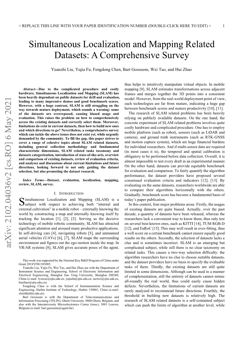 Simultaneous Localization and Mapping Related Datasets: a Comprehensive Survey