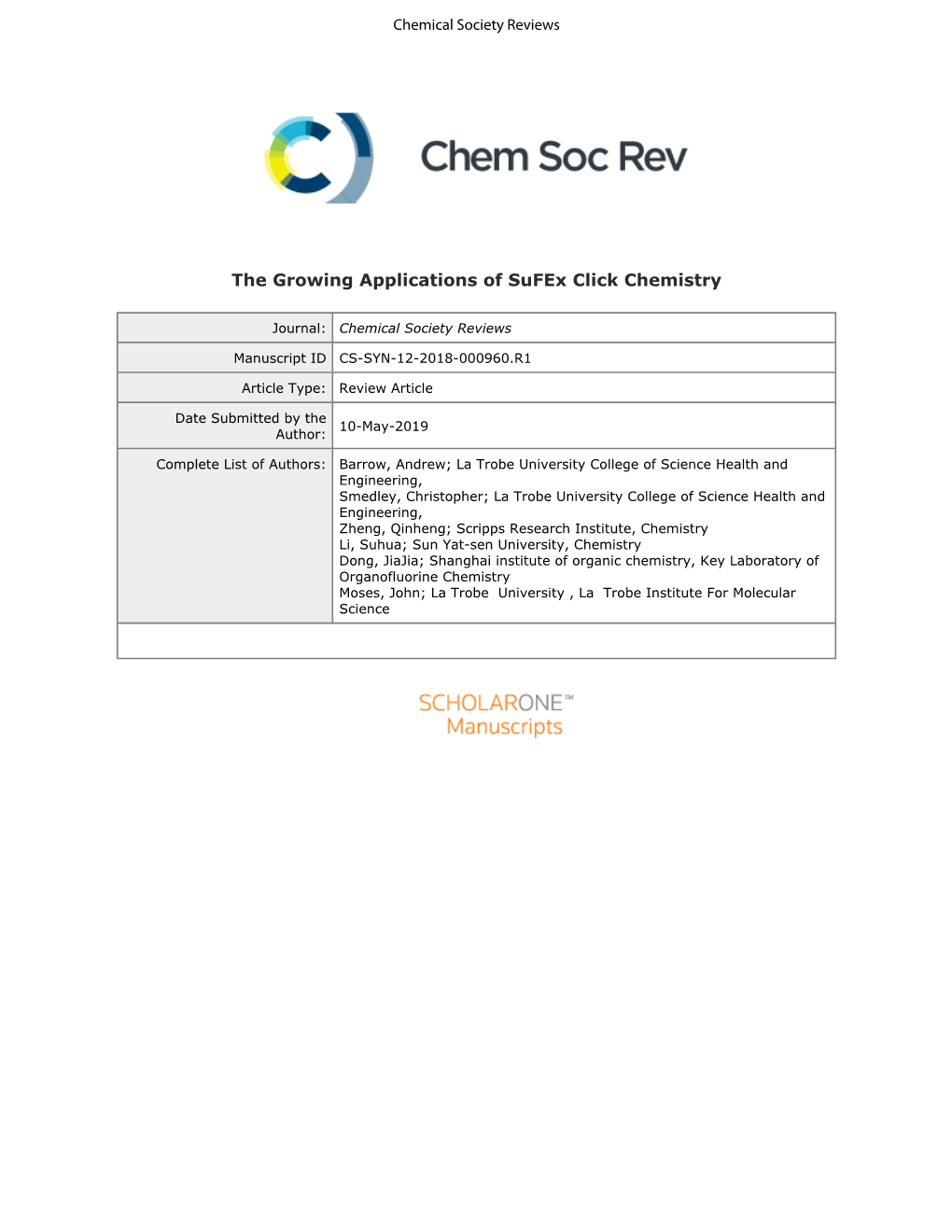 The Growing Applications of Sufex Click Chemistry