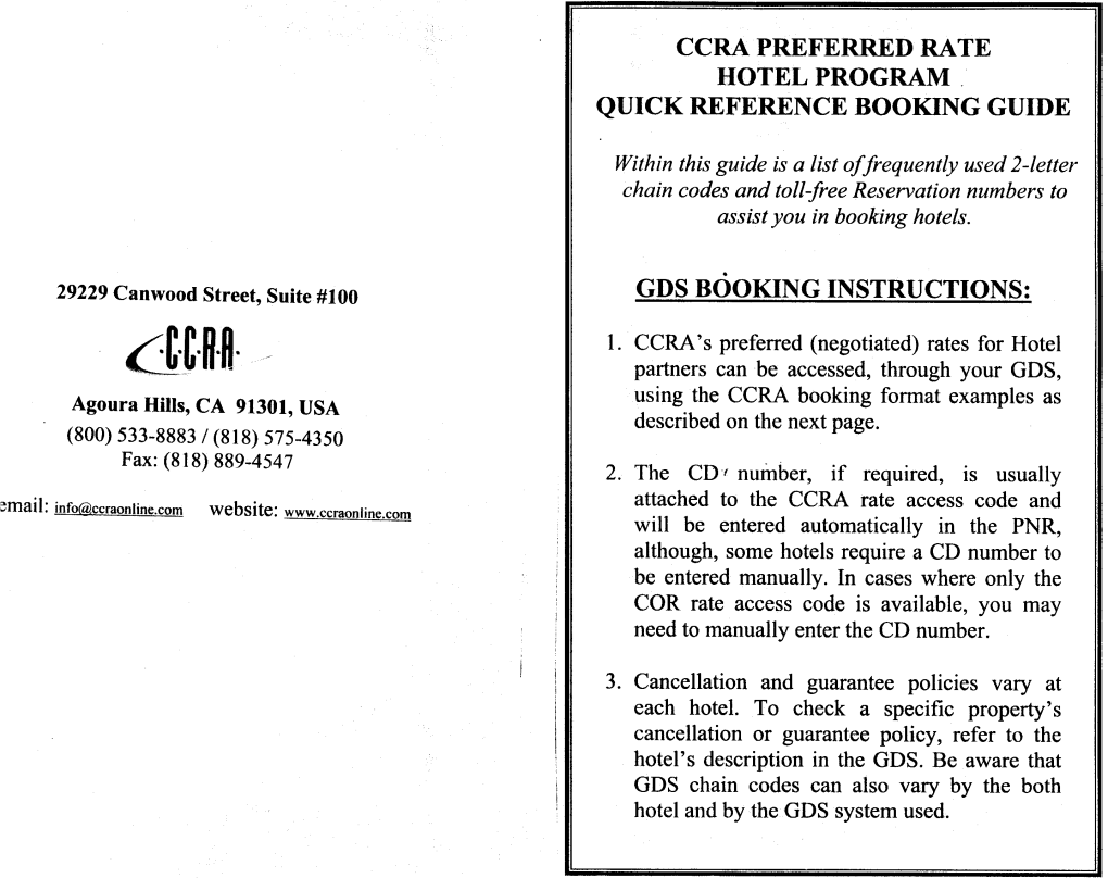 Ccra Preferred Rate Hotel Program Quick Reference Booking Guide