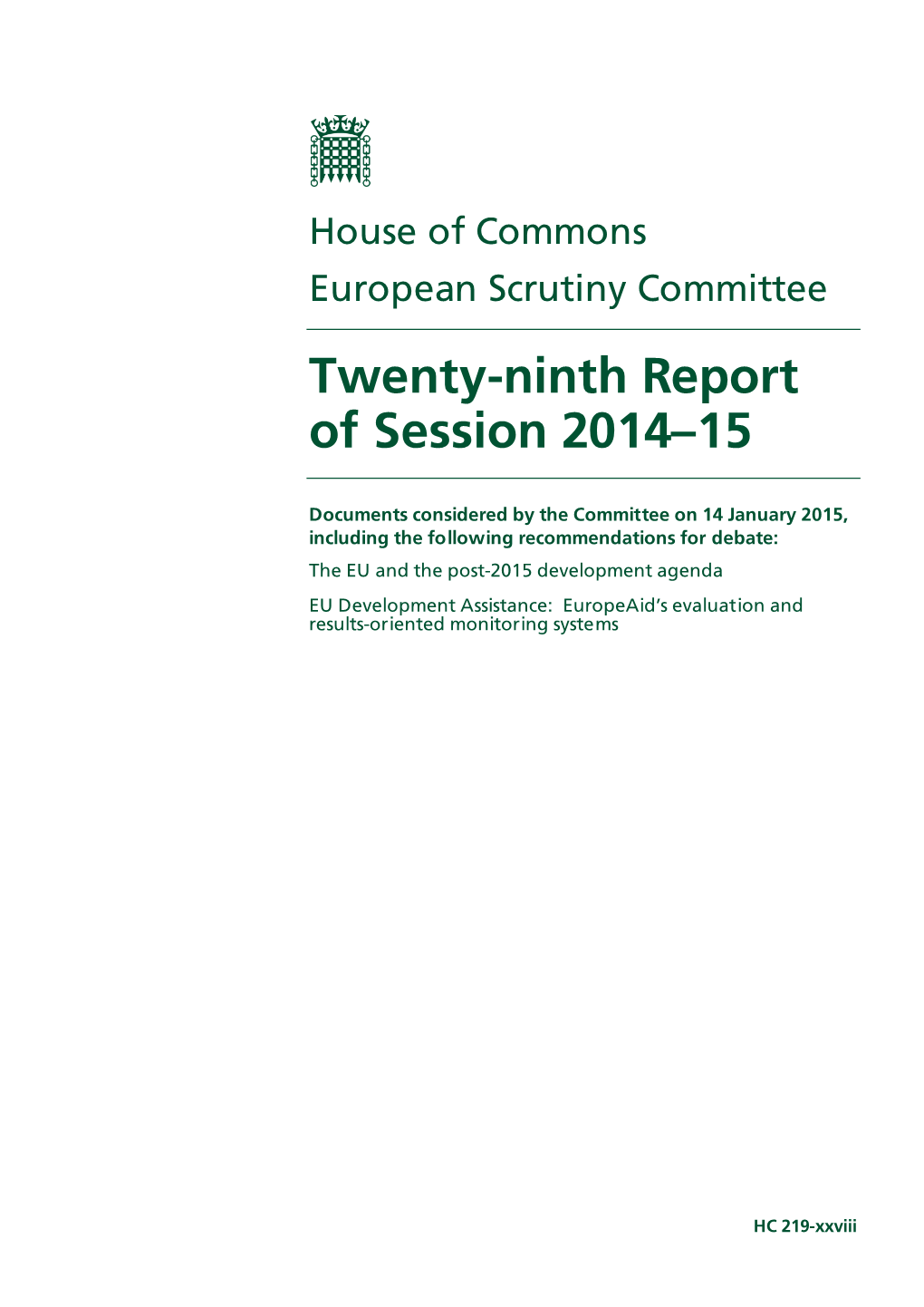 Twenty-Ninth Report of Session 2014–15