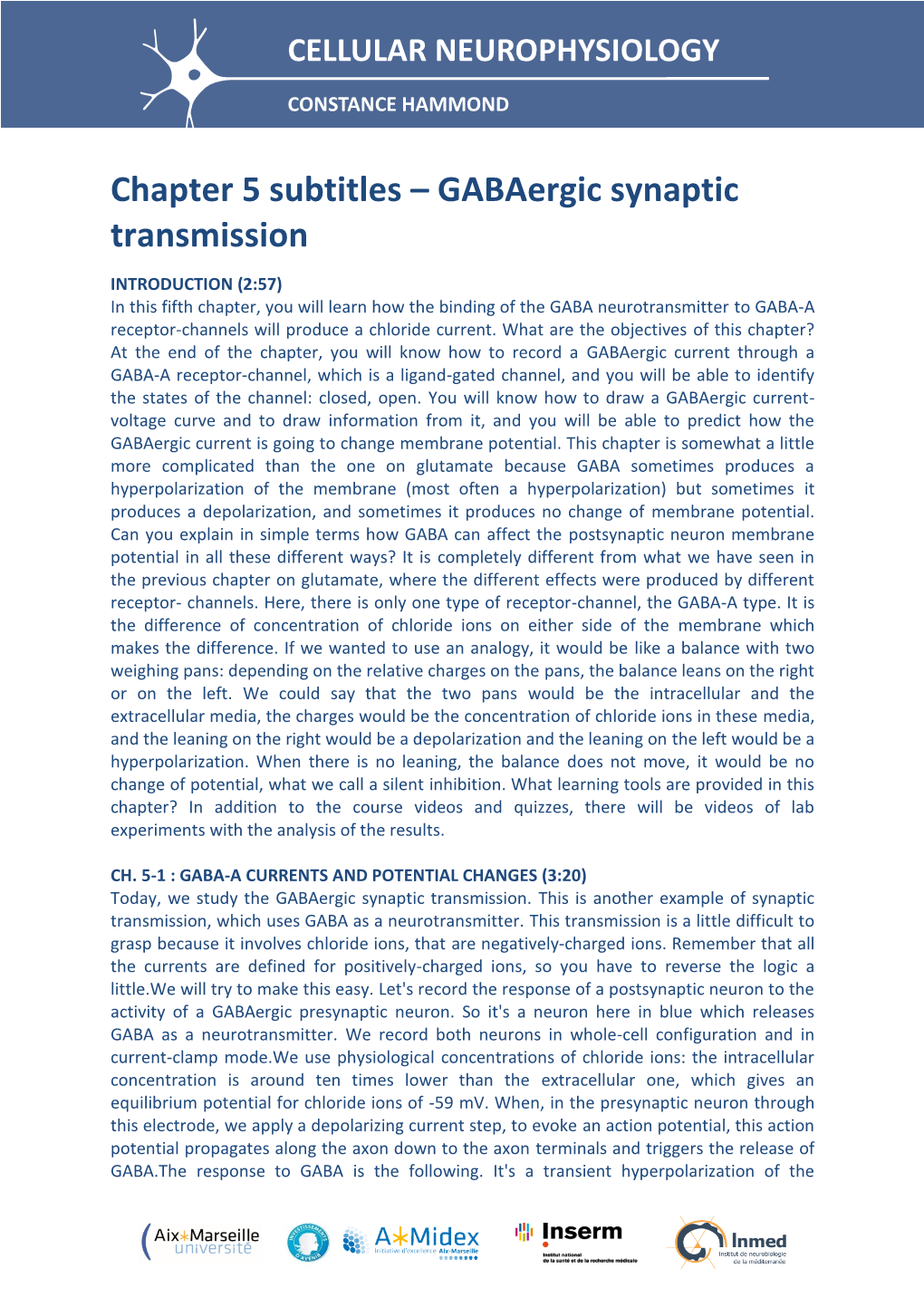 Chapter 5 Subtitles – Gabaergic Synaptic Transmission