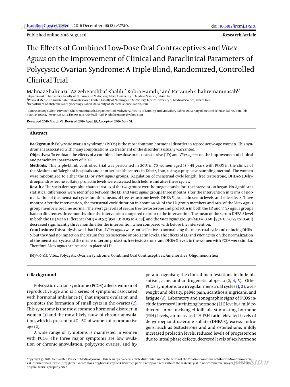 The Effects of Combined Low-Dose Oral Contraceptives and Vitex