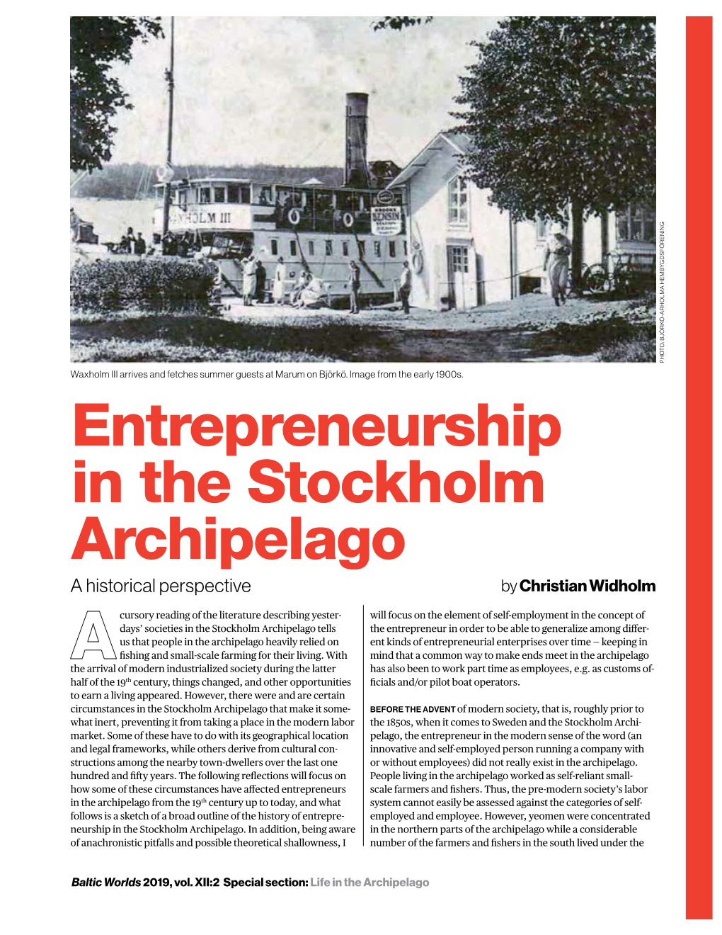 Entrepreneurship in the Stockholm Archipelago a Historical Perspective by Christian Widholm