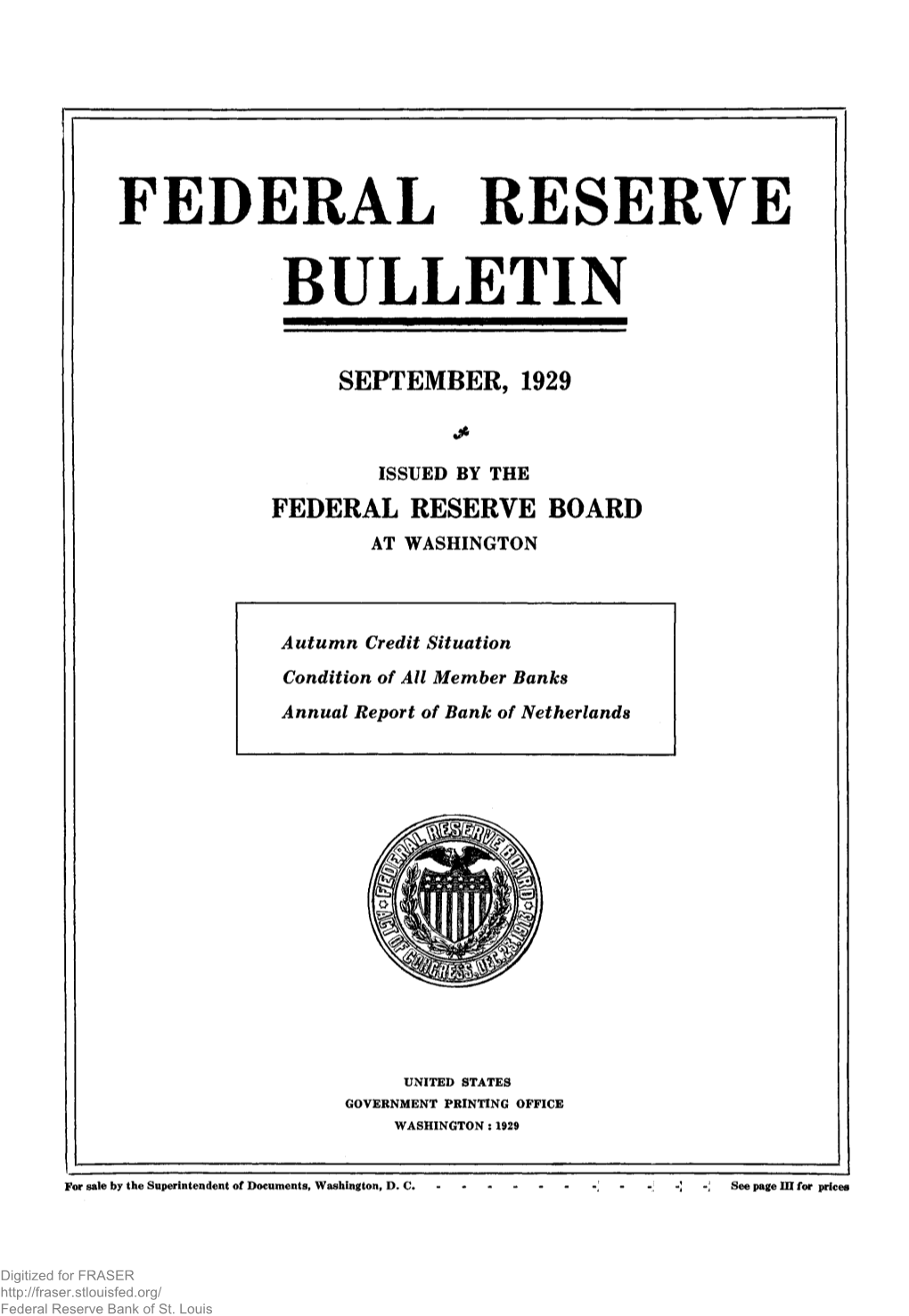 Federal Reserve Bulletin September 1929