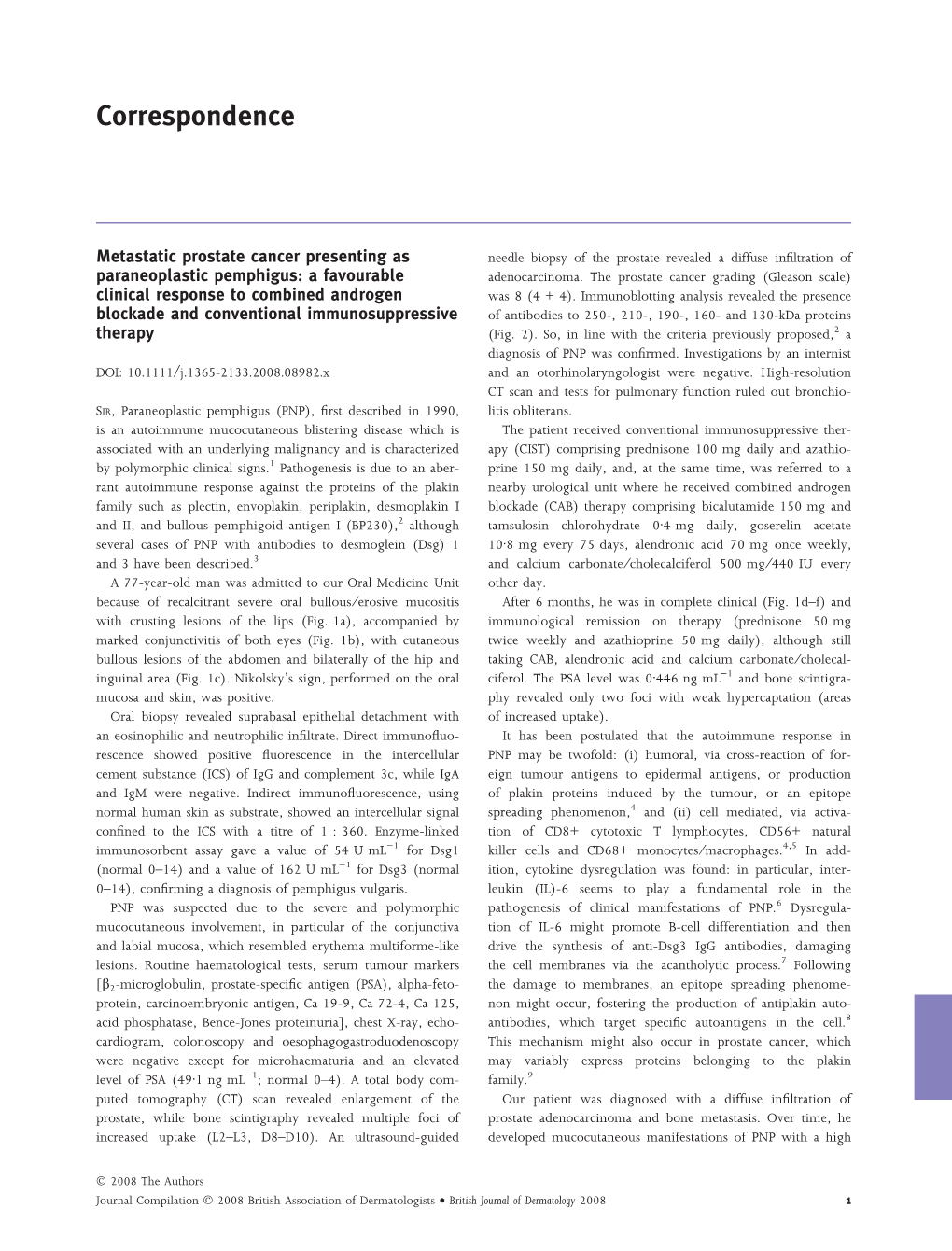 Metastatic Prostate Cancer Presenting As Paraneoplastic Pemphigus