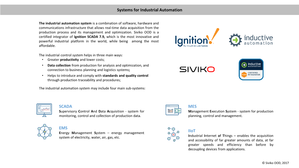 Systems for Industrial Automation SCADA MES EMS Iiot