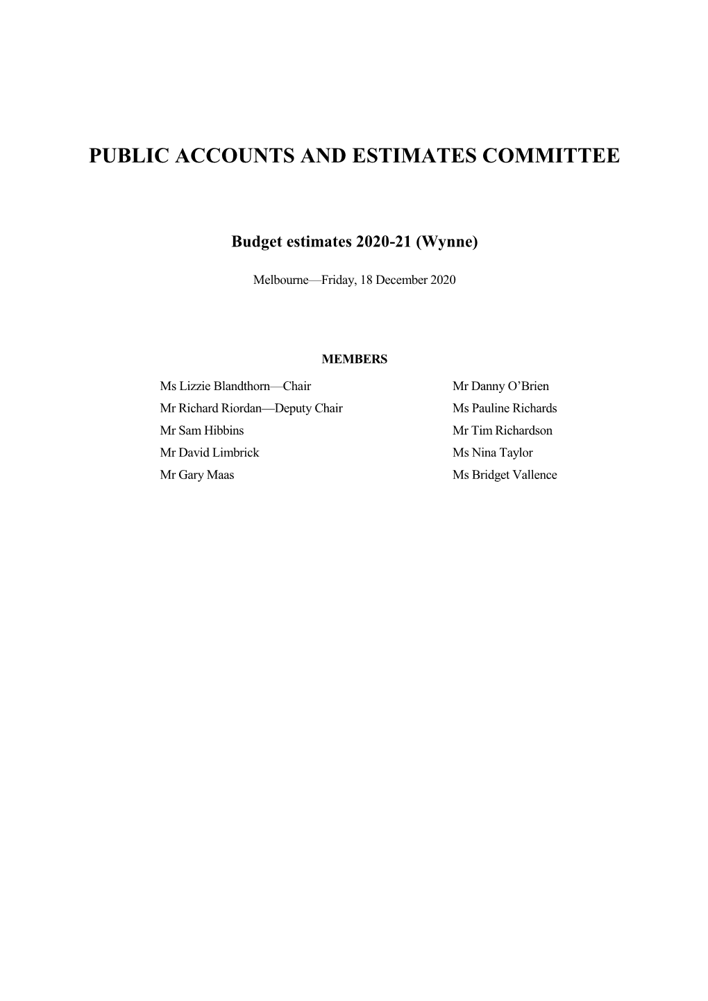 Public Accounts and Estimates Committee