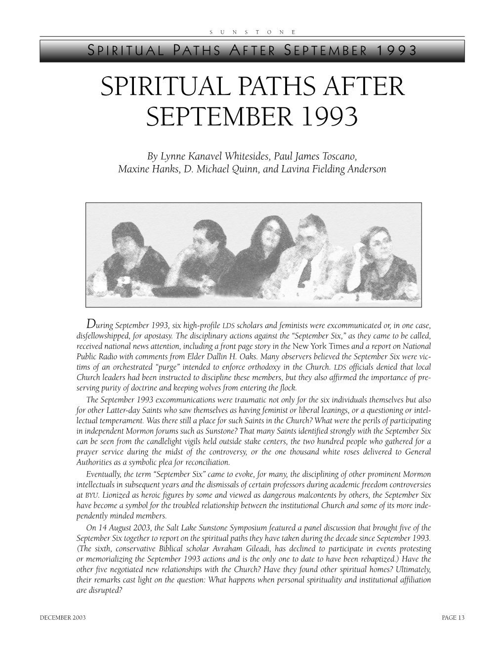 Spiritual Paths After September 1993