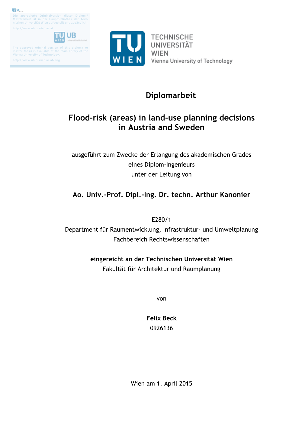 Diplomarbeit Flood-Risk (Areas) in Land-Use Planning Decisions in Austria