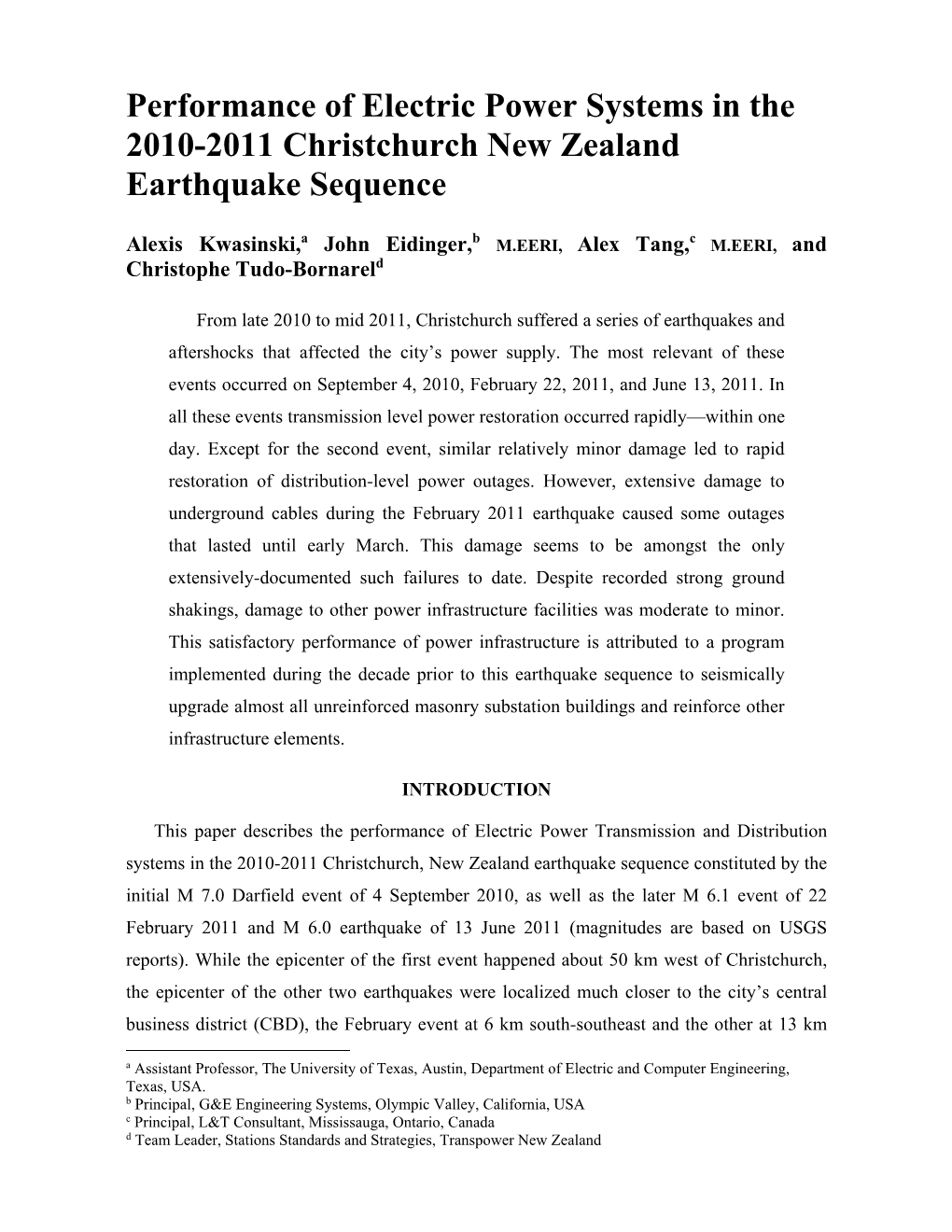 Performance of Electric Power Systems in the 2010-2011 Christchurch New Zealand Earthquake Sequence