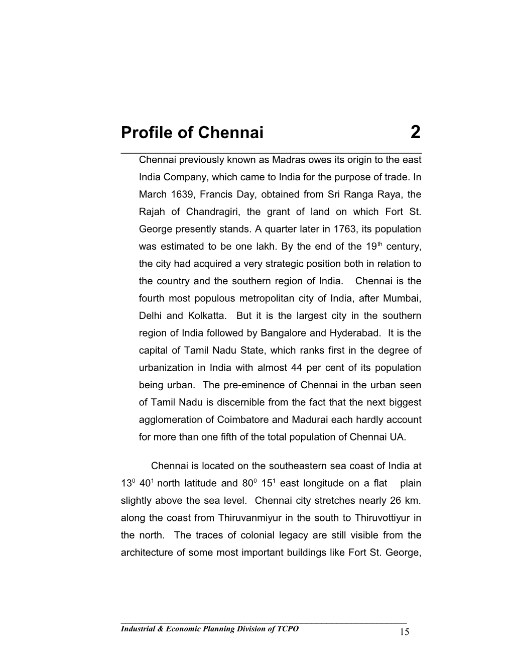 Profile of Chennai